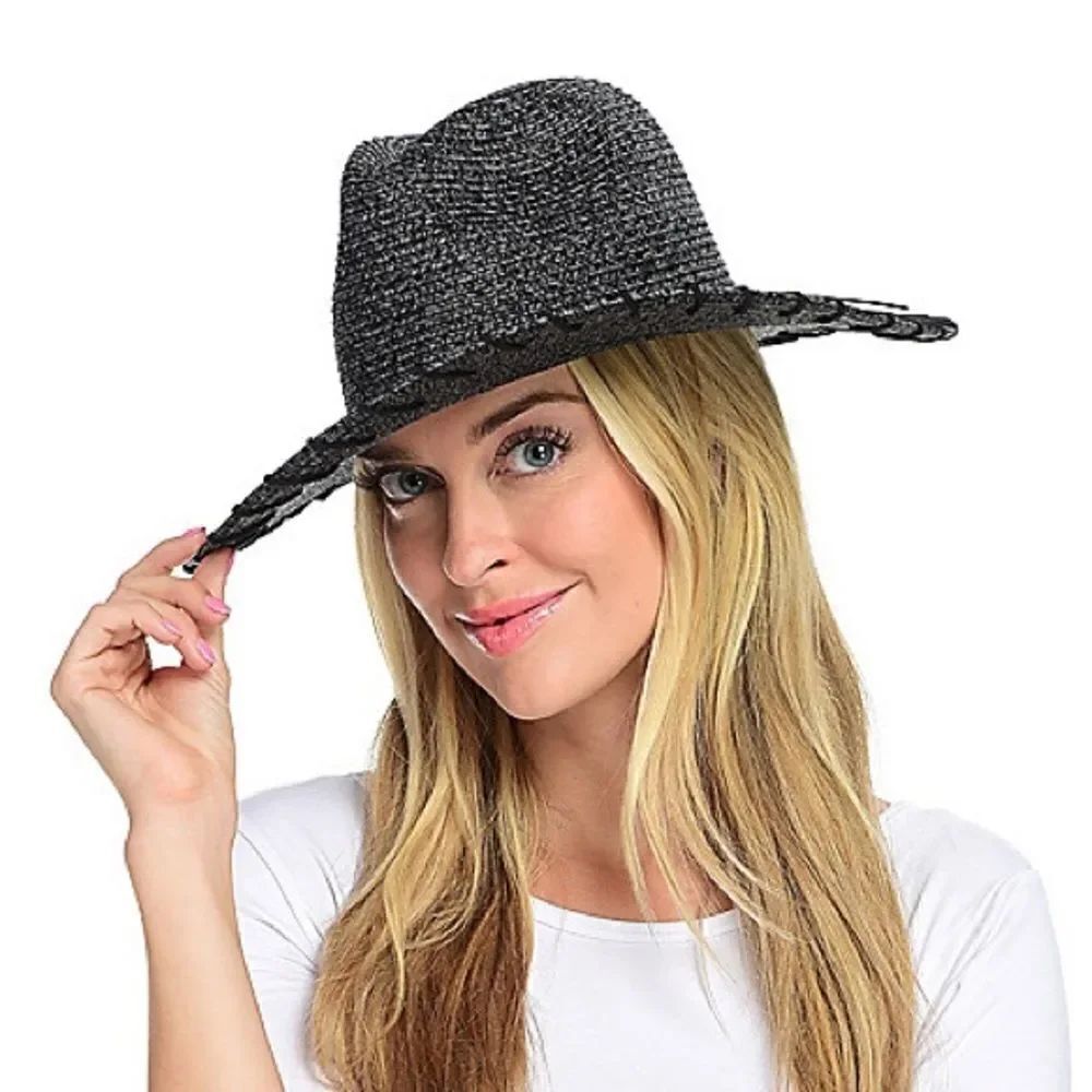 Kate & Mallory® Woven Whipstitched Wide Brim Packable Fedora • NWOT